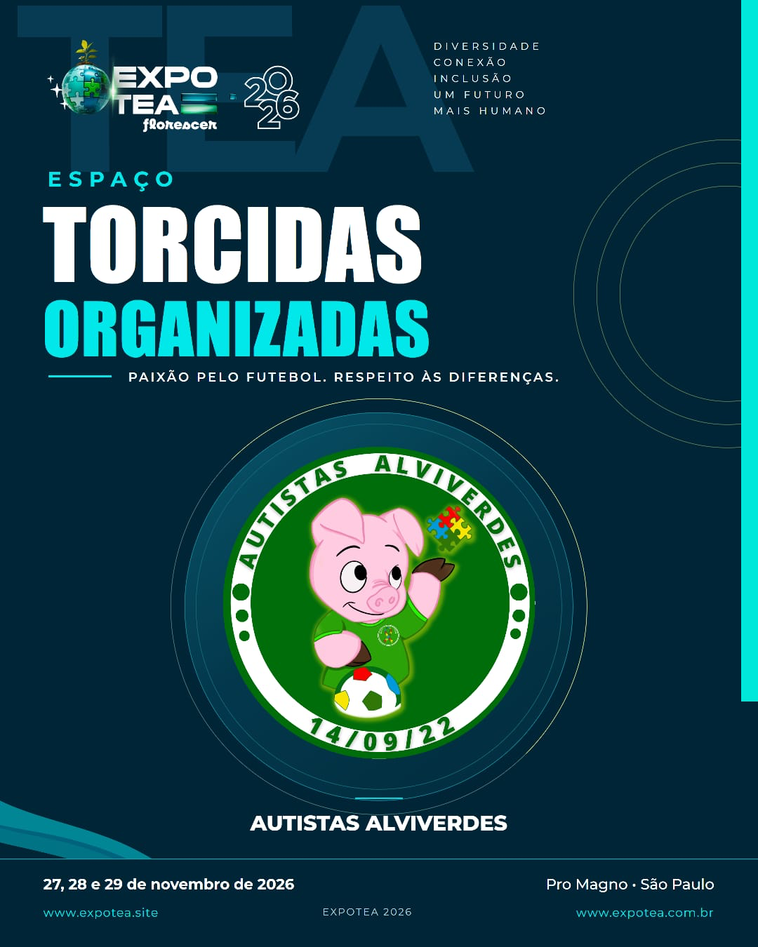 Arte oficial da ExpoTEA 2026: Autistas Alviverdes